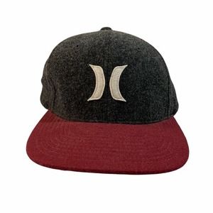 Hurley Yupoong Snapback Hat Wool adjustable Cap Maroon & Gray Cap Flexfit